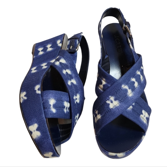 NWOB J. Crew batik fabric wedge slingback platform sandals. - Picture 7 of 17